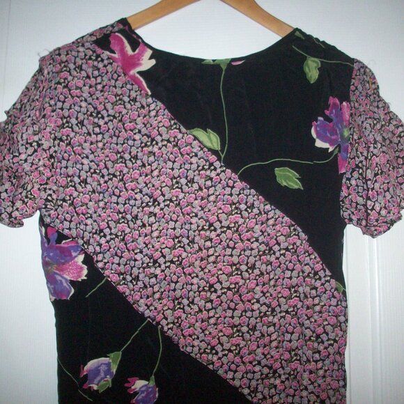Vtg 90s Y2K Lola P Rayon Flowy Floral Midi Fairy Grunge Dress Gray Sz Medium - Picture 8 of 12